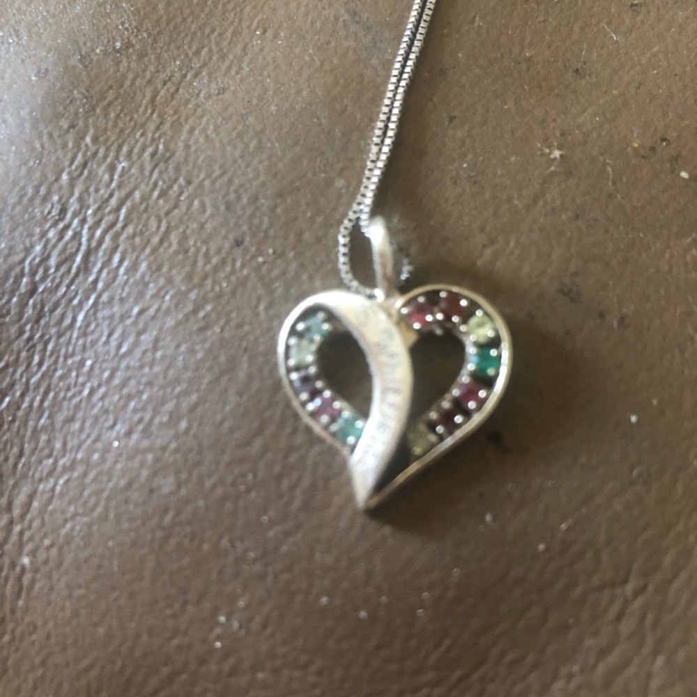 14k solid White gold and Natural Rubies, Emeralds & Diamonds heart pendant